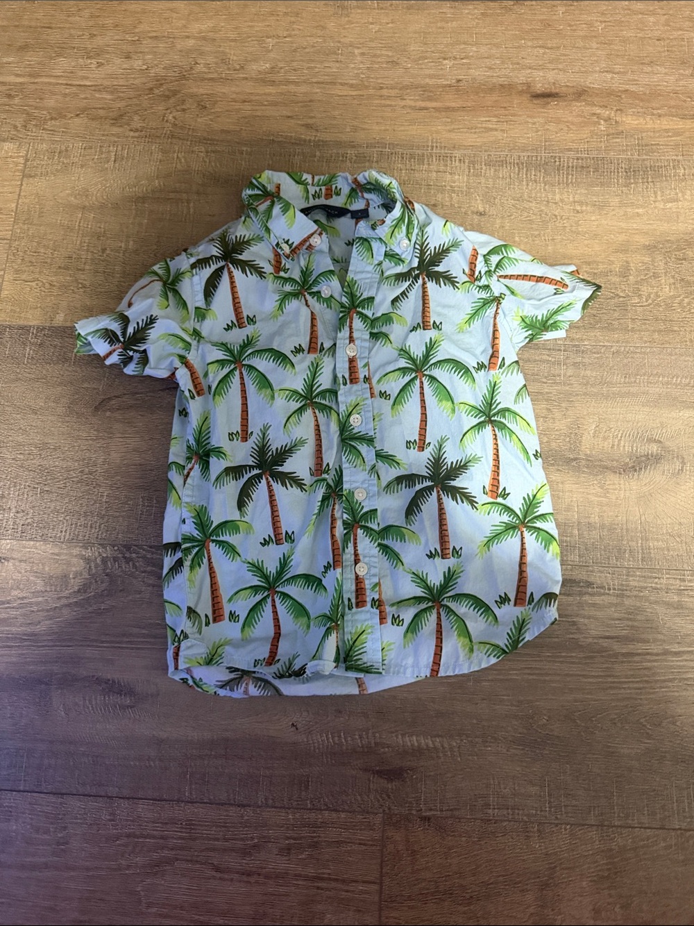 Janie and Jack Short-Sleeve Palm Tree Button-Down Shirt - White/Green/Brown